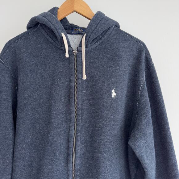 Polo Ralph Lauren Hoodie Men XXL Blue Heather Full Zip Sweatshirt Vintage Heavy - Picture 2 of 10